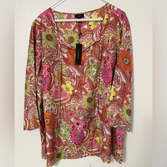 Talbots Tops - Talbots 2X 100% Silk Paisley Floral Tie-Neck Tunic Blouse NWT